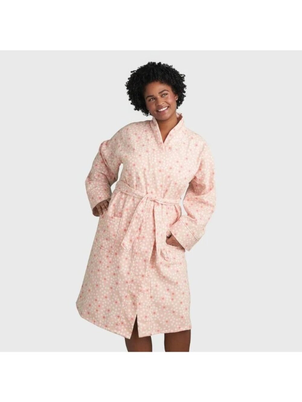 Room Essentials Terry Cotton Pink Dotted Design Bath Robe w/ Tie -- Adult L/XL